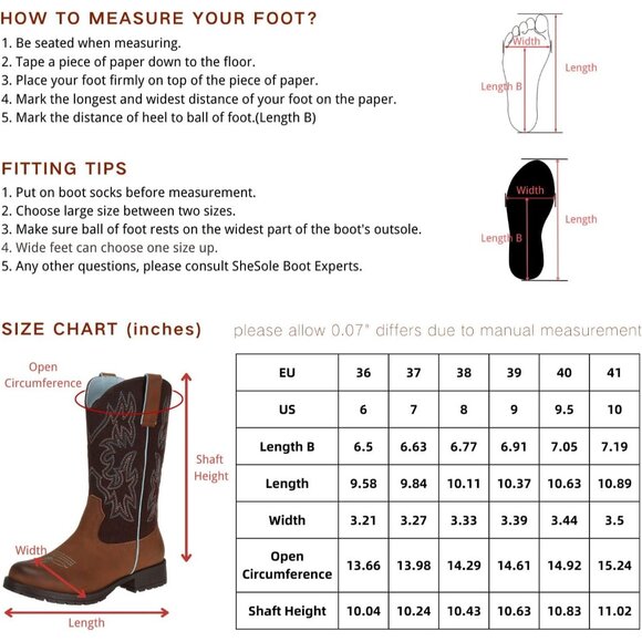 SheSole Women Brown Western Cowboy Slip Resistant Cowgirl Work Boots - Picture 9 of 9